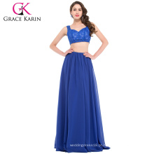 Grace Karin 2016 Nova coleção Sexy Two-Piece Set mangas Chiffon Blue Long Evening Free Prom Dress GK000025-1